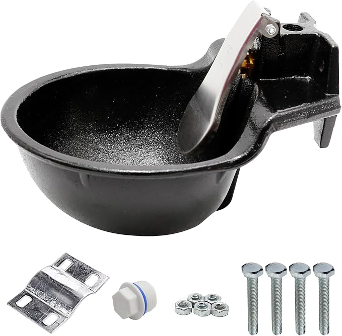 MDEOOSKY Extra Large Livestock Cast Iron Push-Paddle Automatic Horse Waterer with Accessories Livestock Water Trough 2.5L Heavy Duty Auto Drinking Metal Troughs for Horse Cattle Goat Pig Capacity