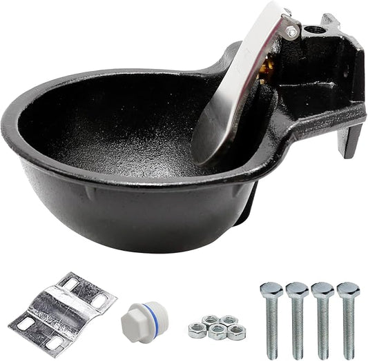 MDEOOSKY Extra Large Livestock Cast Iron Push-Paddle Automatic Horse Waterer with Accessories Livestock Water Trough 2.5L Heavy Duty Auto Drinking Metal Troughs for Horse Cattle Goat Pig Capacity
