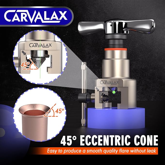 CARVALAX 45° Precision Eccentric Flaring Kit，Metric/Imperial Clamps (2 Clamps) for 6-19mm & 1/4"-3/4" Pipes, Includes Cutter, Deburring Tool & Hard Case for HVAC & Refrigeration Repair