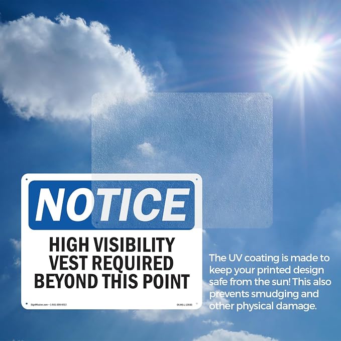 High Visibility Vests Required Beyond This Point OSHA Notice Rigid Plastic Sign 14 Inch x 10 Inch - 5 Pack