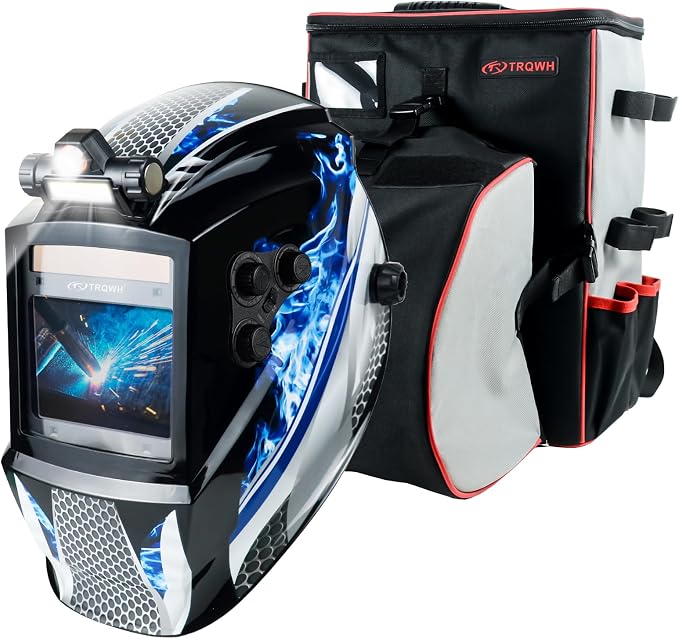 TRQWH Auto Darkening Welding Helmet Large Viewing True Color Solar Powered Welding Hood & Welding Backpack for Men Waterproof Reinforced Bottom Large Capacity