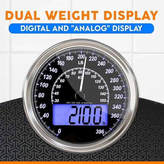 ZENO Hybrid 2-in-1 Analog & Digital Weighing Scale for Body Weight up to 400lbs - Thick Tempered Glass - Extra Large Display - Easy to Read Digital Bathroom Scale - New - Black Nova