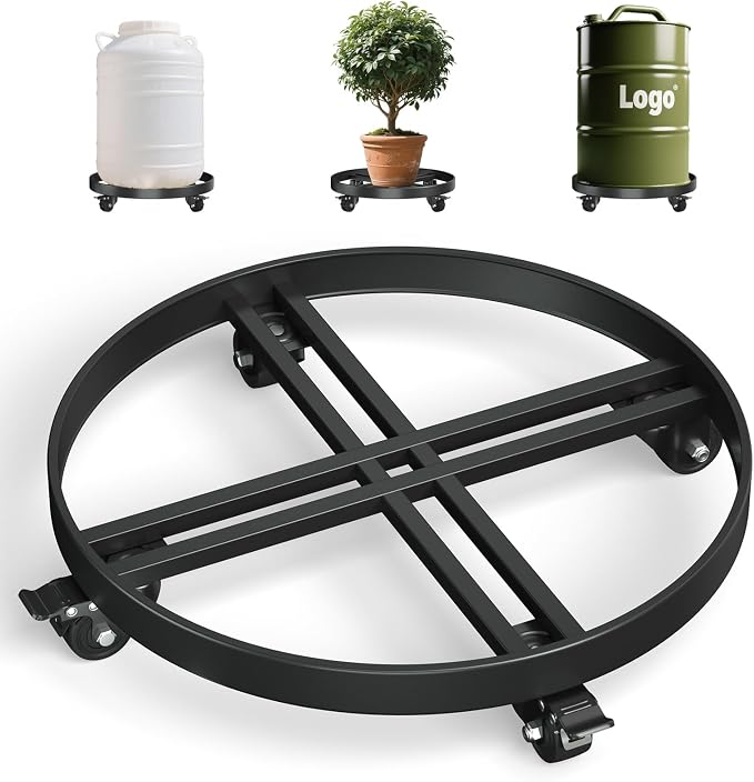 Heavy Duty 55 Gallon Drum Dolly - 2000LB Capacity Stainless Steel Barrel Cart w/4 Swivel Casters | Industrial Warehouse Drum Mover | Non-Tip Design & Steel Frame