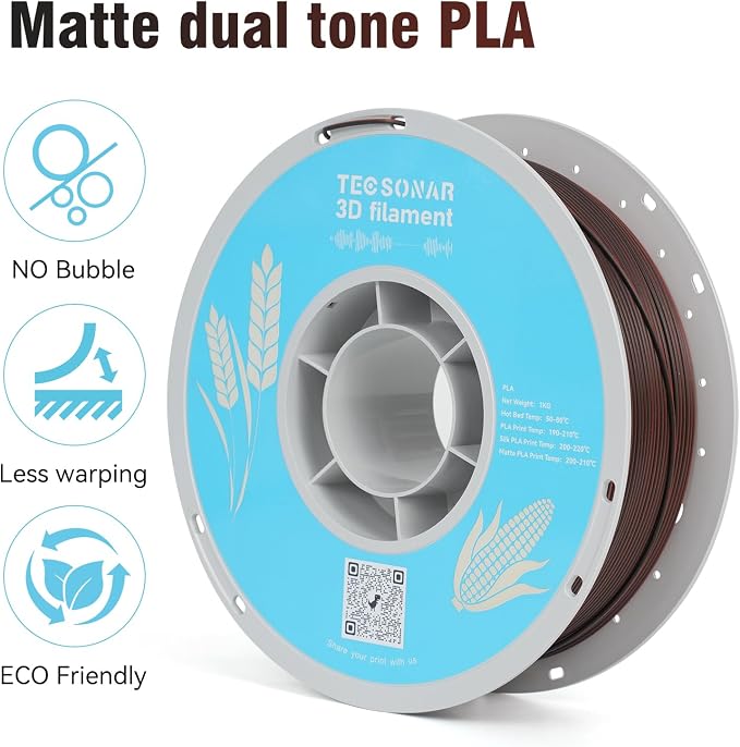 TECSONAR Matte Dual Color PLA 3D Printer Filament 1.75mm,1kg Spool (2.2lbs), Dimensional Accuracy +/- 0.02 mm Matte Black Red