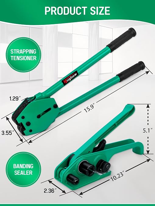 Banding Strapping Kit, Heavy Duty Pallet Packaging Kit with >1500lbs 5/8" x 1000' PET Strapping Roll, 100 Metal Seals, 1 Pair Gloves, Strapping Tensioner, Banding Sealer Tool, Banding Tool