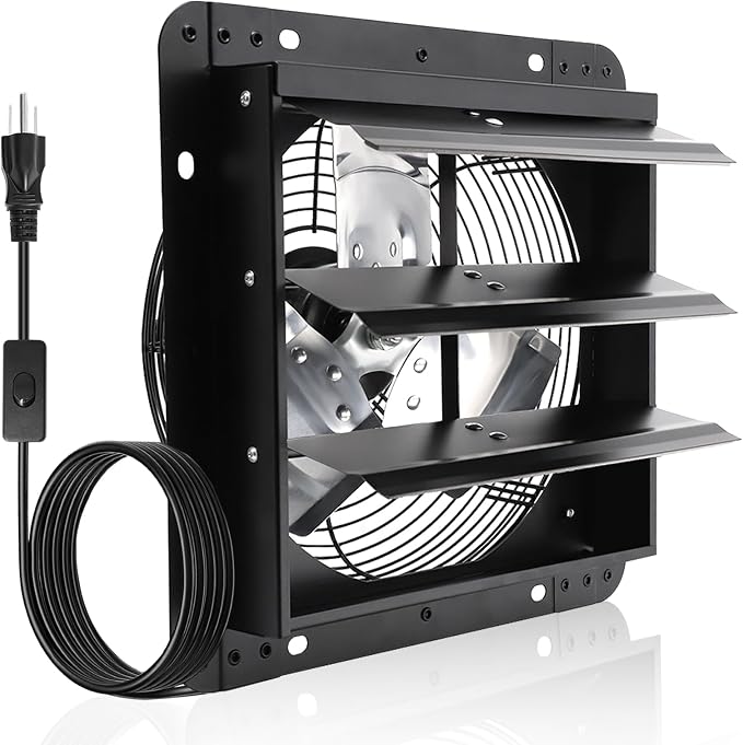 12 Inch Shutter Exhaust Fan,Wall Mount Ventilator Fan with ON/OFF Switch,Attic Vent Fan for Greenhouse, Gable, Barn, Garage, Shed,Chicken Coops Ventilation Fans 970 CFM 1680RPM