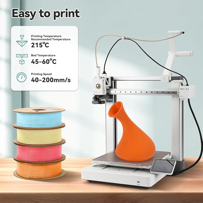3DHoJor Matte PLA Filament 1.75mm, Upgrade 1kg*4 Bundle Cardboard Spool PLA Filament 1.75 PLA 3D Printing Filament, Print with Most 3D Printers-Strawberry red+Light Blue+Almond Yellow+Tangerine