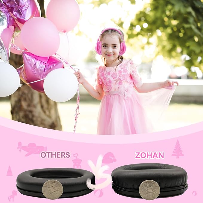 ZOHAN Kids Ear Protection 2 Pack, 25dB NRR Noise Cancelling Headphones for Kids, with Pillowy Pads, for Monster Truck, School, Autism, Sensory, Fireworks, Concerts, Events (Pink+Pink)