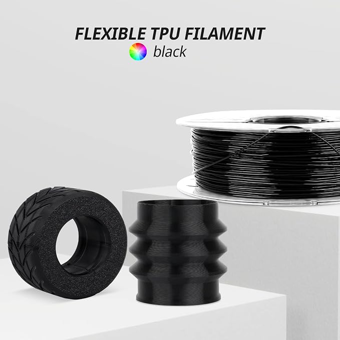 AMOLEN 95A TPU 3D Printer Filament 1.75mm, High Hardness & Resilience TPU Basic Black Filament, 1KG Flexible 3D Filament, Dimensional Accuracy +/- 0.02mm, Suitable for Most FDM 3D Printers