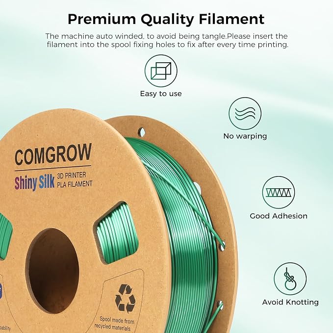 Comgrow Silk PLA 3D Printer Filament, Dual Color 2 in 1 Black and Green, 3D Printing PLA Filament 1.75mm, Dimensional Accuracy +/- 0.02 mm, 1KG Spool, Coextrusion Shiny Silk 3D Filament