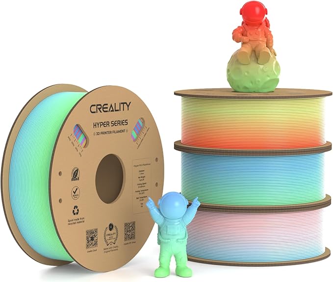 Creality Hyper PLA Filament 1.75mm, 30-300mm/s High Speed 3D Printer Filament, Dimensional Accuracy +/-0.02mm, Fit Most FDM 3D Printers, 4 Pack 1kg Spool(2.2lbs), Rainbow
