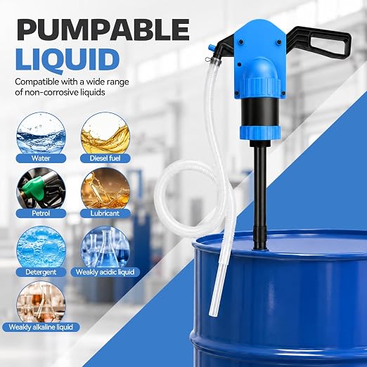 New Upgrade Plastic 55 Gallon Hand Lever Action Drum Pump, Manual Siphon Barrel Pump for DEF/AdBlue, Oils, Antifreeze, Ag Chemicals & Low Concentration Liquids, Includes 6.6ft 3/4" Corrugated Hose | Manual Siphon Barrel Pump, For DEF/AdBlue, Oils, Anti...