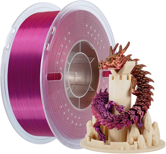 Kingroon PLA Filament, Multicolor Silk PLA Filament, Tri Color 3D Printer Filament, 1.75 mm, Dimensional Accuracy +/- 0.03 mm, 1kg Spool(2.2lbs), Red Gold Purple