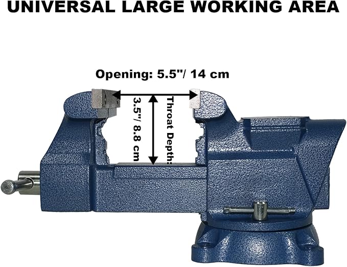 Bench Vise 6 Inch Jaw Width 5.5 Inch Jaw Opening Home Vise - Secure Grip with 360° Swivel Base Home Vise Rotation Base - Assembled with a Combination of Heavy Duty Cast Iron and Steel - Blue