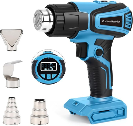 Cordless Heat Gun for Makita 18V Battery Users – 122°F~1112°F Variable Temp, LCD Display, 4 Nozzles, Hands-Free Lock | Ideal for Vinyl Wrap, Shrink Tubing & DIY Projects (Tool Only, Not by Makita)