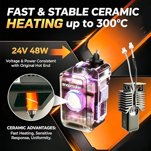 0.2/0.4/0.6/0.8mm for Snapmaker U1 Hotend Full Assembled Hotend Plug&Play Hardened Steel u1 Nozzle Ceramic Heating Block Rapid Heating for Snap Maker Hot End Extruder Kit 4 PK Full Size U1 Accessories