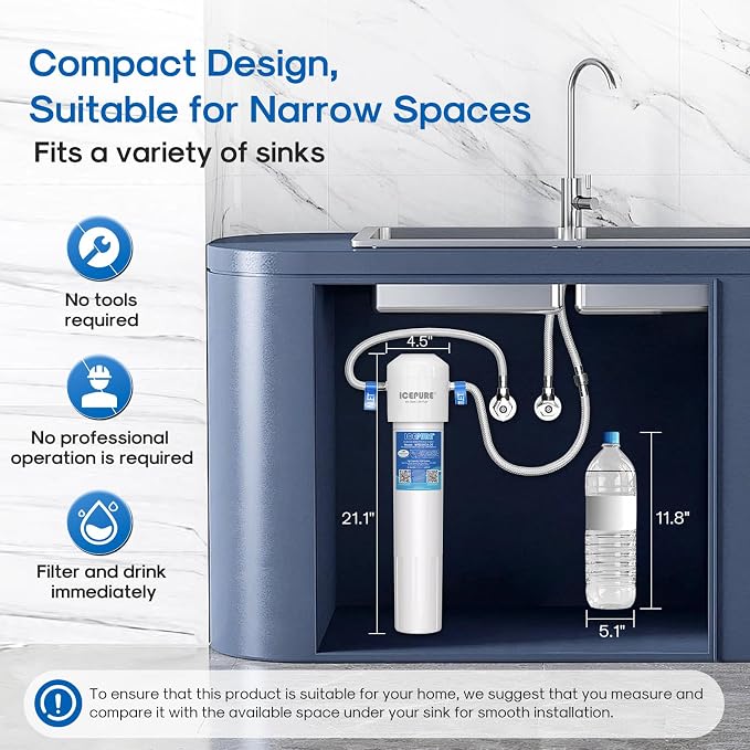 ICEPURE 21" WFS5300A 5 Years Under Sink Water Filtration System, 40000 Gallons NSF/ANSI CAN372 & 42 Certified, Direct Connect Drinking Faucet, Removes Chlorine, Odor, Heavy Metals