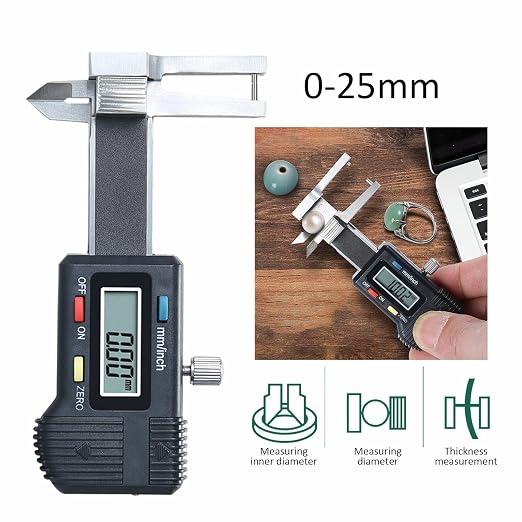 Electronic Digital Caliper, 1.5V Stainless Steel Micro Electronic Digital Display Triple Use Ruler Thickness Measuring Caliper 0~25mm Measuring Range, 0.03mm Accuracy