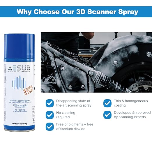 3D Scanning Spray for 3D Scanners - No Cleaning Needed, Ideal for Transparent & Reflective Highly Textured Surfaces Objects, Enhances Scan Accuracy Efficiency, 400ml, Blue