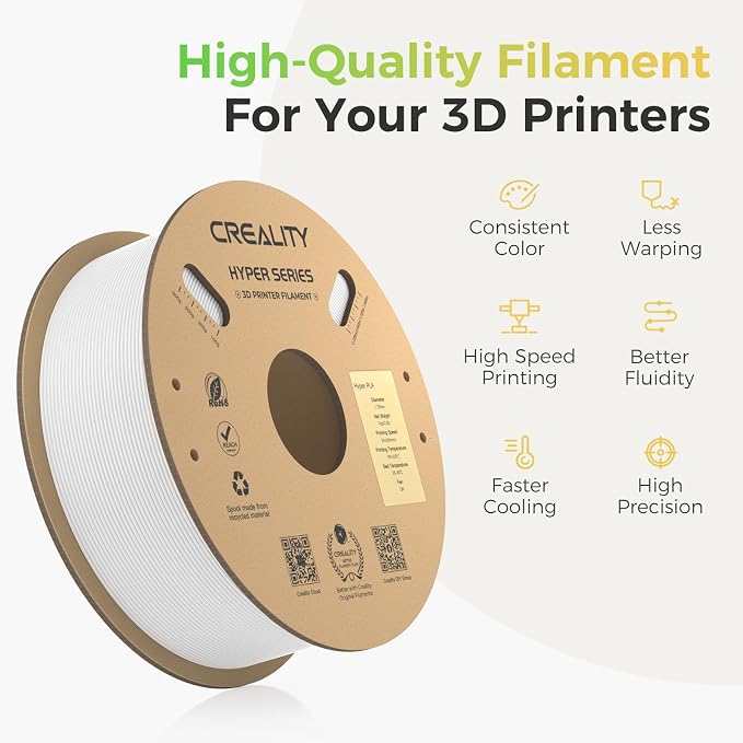 Creality Hyper PLA Filament 4KG, Up to 600mm/s High Speed 3D Printer Filament PLA 1.75mm, No-Tangling Stronger Toughness Fit Most 3D Printers