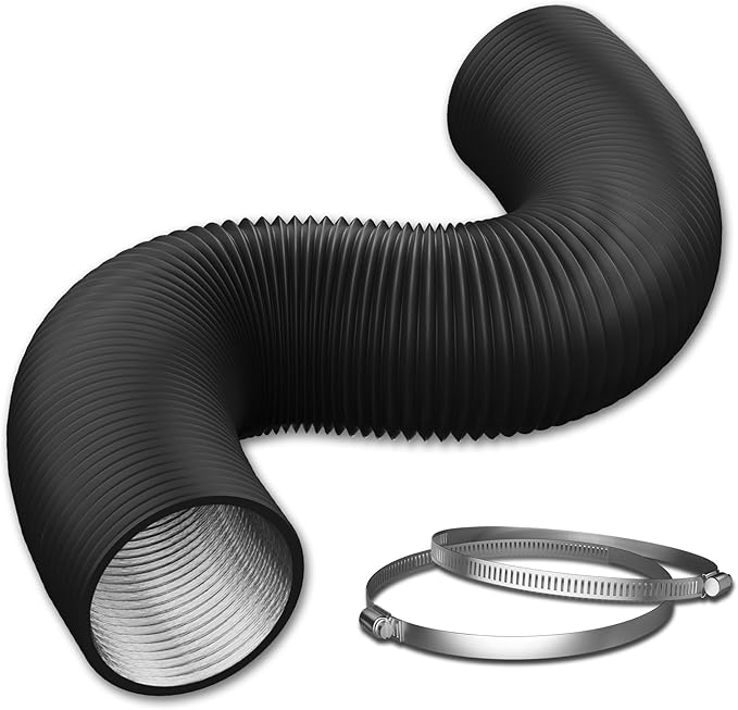 14 Inch Flexible Ducting Hose 12 Feet Black Aluminum Ducting -4 Layer Protection Dryer Vent Hose for HVAC Heating Cooling Ventilation and Exhaust, 2 Clamps Included