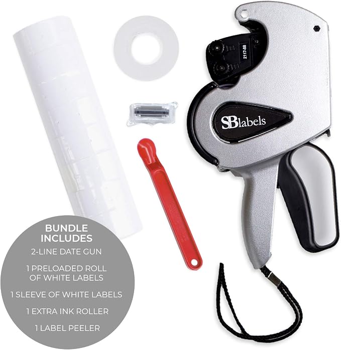 SBLabeler Two Line Date Gun Bundle / 2 Line Date Gun, Labels, Label Peeler / 8-Digit Dating Gun