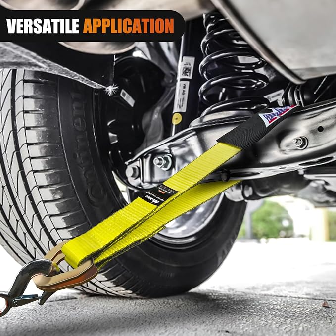 Nilight Axle Tie Down Straps 2" x 38" with D-Rings and Protective Sleeve 11,127 LBS Break Strength – Car Hauler Tie-Downs for Engine Hoist Truck Trailer & UTV 4 Pack (Yellow)