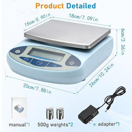 Digital Lab Scale 6000g x 0.01g High Precision Analytical Balance, Electronic Precision Scale 0.01g Accuracy for Laboratory Kitchen Jewelry Scientific Weighing with 2 x 500g Calibration Weights