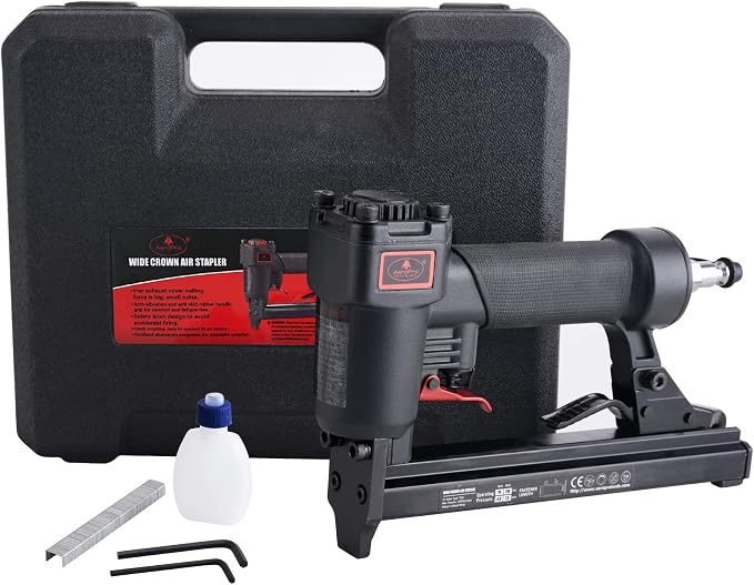 AEROPRO Tools T50J 20 Gauge Wide Crown Air Stapler Pneumatic Staple Gun, 1/4-Inch to 9/16-Inch Upholstery Stapler for Upholstering, Woodworking and DIY Projects