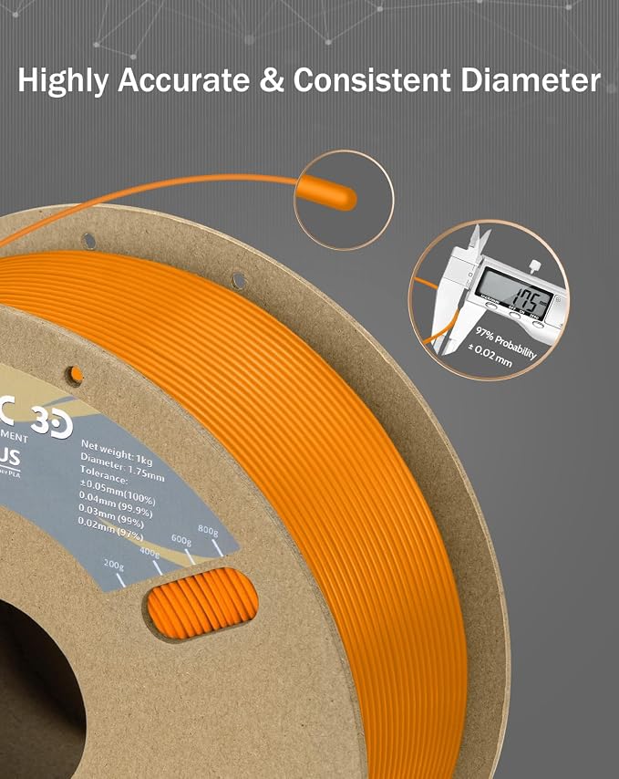 DURAMIC 3D PLA+ Printer Filament 1.75mm PLA Plus Neatly 2Kg Spool(2.2lbs) | PLA Pro Tougher and Stronger, Dimensional Accuracy Probability +/- 0.02mm Orange