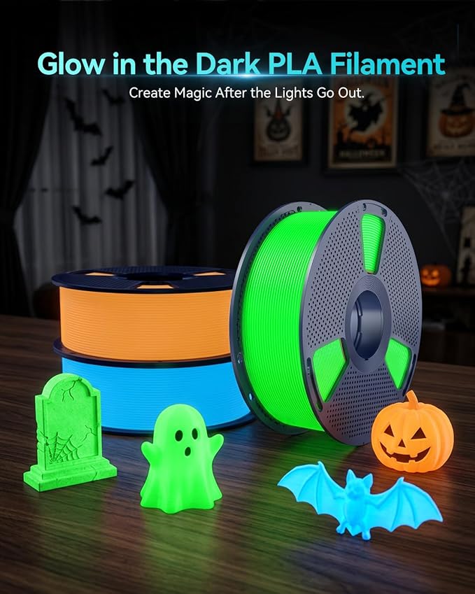 SUNLU Glow in the Dark PLA Filament 1.75mm, Luminous PLA 3D Printer Filament, Long-Lasting Brightness & High Toughness, 1kg Spool (2.2lbs), Fits Most FDM Printers, Orange PLA, Glow Orange