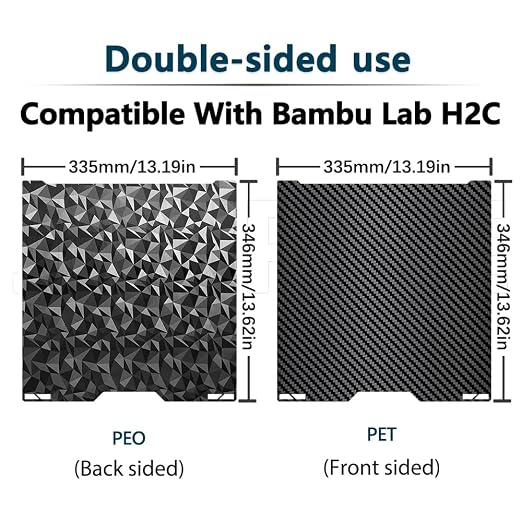PEO PET For Bambu Lab H2C A2L Build Plate 335x325mm Double Sided Printing H2C Build Plate Carbon Fiber+Diamond Smooth Build Plate Easy Bend Removal TPU/PETG/PLA Filaments For Bambu Lab A2L Accessories