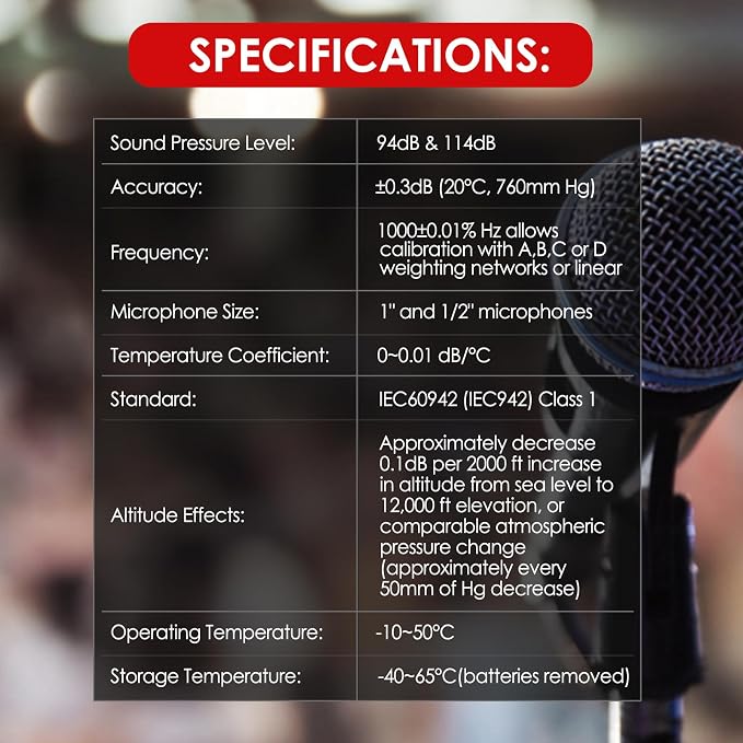 Digital Sound Level Meter Calibrator 94dB & 114dB for 1/2" and 1" inch Microphone, Professional Noise Decibel Calibration Tool Measurement Accuracy Check