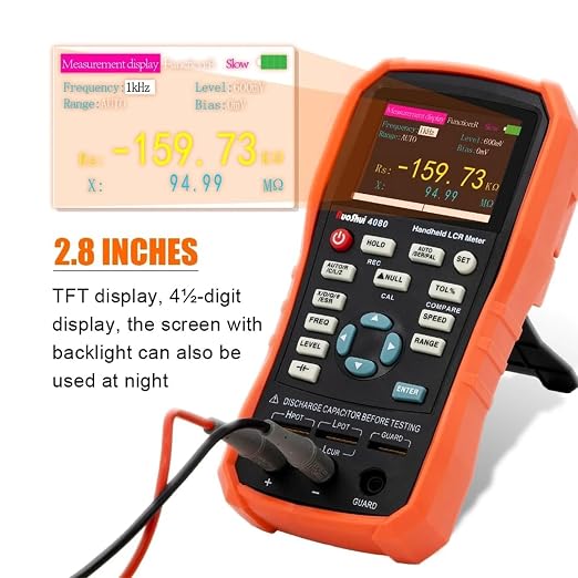 Handheld LCR Meter 100Hz-100KHz, 0.2% Accuracy, Digital Bridge Multimeter for Capacitance, Inductance, Resistance Testing, with ESR Calibration Ideal for Engineers and Technicians (4080)