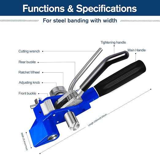 VerRich Steel Strapping Tool - 3/16"~3/4" Steel Banding Tool Strapping Tensioner, Packaging Crimper for Tensioning,Crimper, Cutting Heavy Duty Package