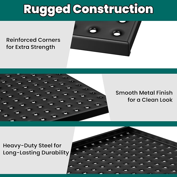 EVERHANGER Metal Pegboard Panels 24" x 12", Heavy Duty Steel Peg Boards for Garage, Pegboard Wall Organizer for Tool Storage and Organization, Black, 3 Pack