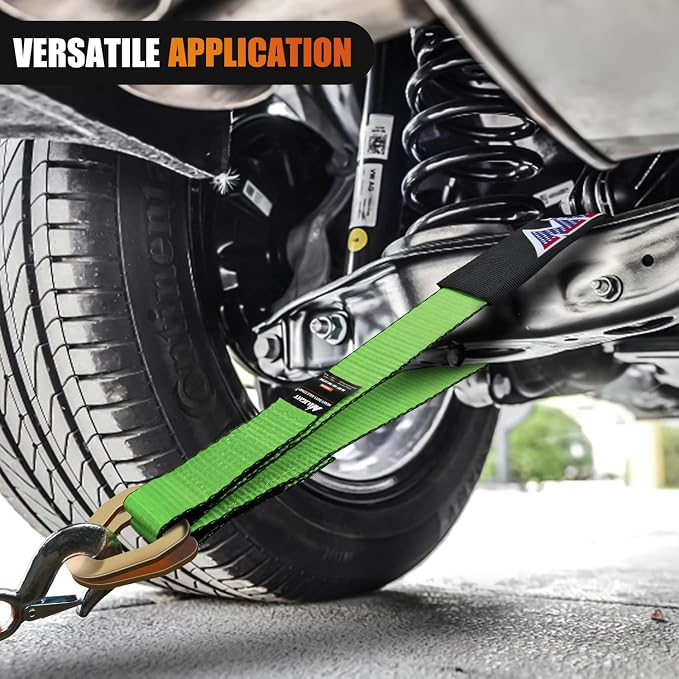 Nilight Axle Tie Down Straps 2" x 38" with D-Rings and Protective Sleeve 11,127 LBS Break Strength – Car Hauler Tie-Downs for Engine Hoist Truck Trailer & UTV 4 Pack (Green)