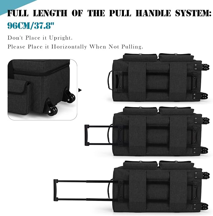 YARWO Rolling Craft Bag with Wheels Compatible for Cricut Explore 5/4/3, Maker 4/3, Cameo 5/4, Double Layers Die-cutting Machine Case with Multi Pockets for Craft Tool, Accessories and Supplies, Black