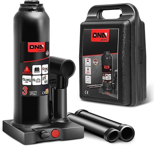 DNA Motoring 3 tons / 6000 lbs Lifting Automotive Welded Hydraulic Bottle Jack for Repair Vehicle, Pickup, Truck, w/Manual Handle, BLACKTOOLS-00351