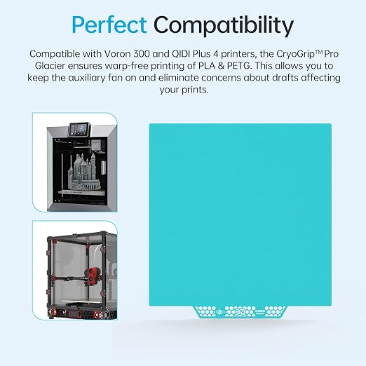 BIQU CryoGrip Pro Glacier Build Plate for Voron 300, Qidi Plus 4 3D Printers, Double-Sided Fine Textured Spring Steel Sheet, Firm Adhesion, 300 x 300mm, 1 Piece