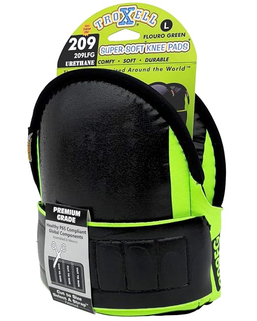 TROXELL USA Super-Soft Large Fluorescent Green Knee Pads - Comfortable, Adjustable, Washable Kneepads