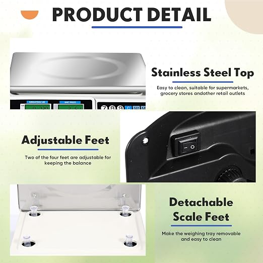 Copkim Commercial Food Scale Digital Weight Food Electronic Price Computing Accurate Meat Produce Scale with LCD Display for Kitchen Farmers Market Deli Shop Retail(88lb/40kg)