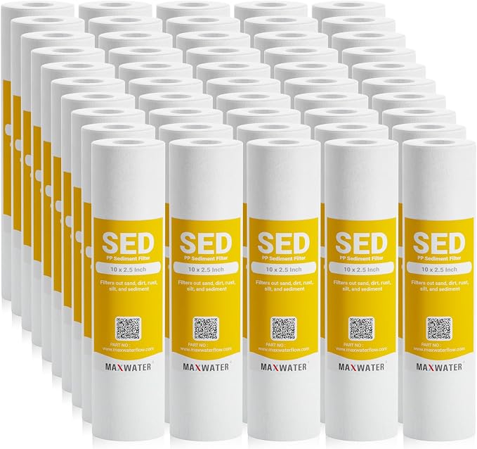 25 Pack of 10 Micron 10" x 2.5" Inch Polypropylene Sediment Filters compatible with 10" Standard RO Reverse Osmosis and WH Whole House Systems