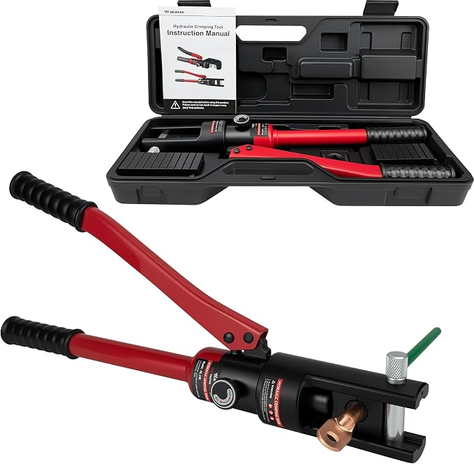 Hydraulic Crimping tool for Battery Cable Crimper | 12 Pairs Standard US dies Range 6AWG-500MCM | MAX 16TON Crimping Force | Upgrade the Hydraulic System to Prevent Oil Leakage