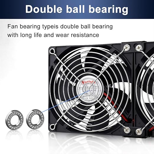 Wathai Dual Ball 3 x 120mm Computer Fan with AC Plug DC 12V Server Fans | Baseboard Booster Fan with 110V 120V 220V 240V AC Speed Controller for DIY Cabinet Chassis Machine Rack Workstation Cooling