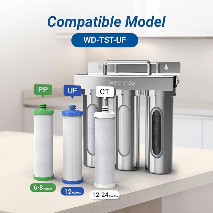 Maxblue TST Replacement Filter, Replacement for Waterdrop TST-UF & TST-B Under Sink Water Filter, 1 Year Compo Pack, P1+U2+C3