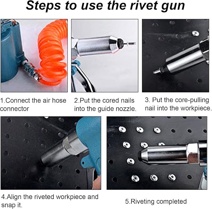 Vanwoke Pneumatic Rivet Gun,Air Pop Riveter Gun Tool Kit with 3/16",5/32", 1/8" and 3/32" Capacity Nosepieces with 40PCS Rivets,Heavy Duty Pop Pneumatic Riveter Riveting Tool