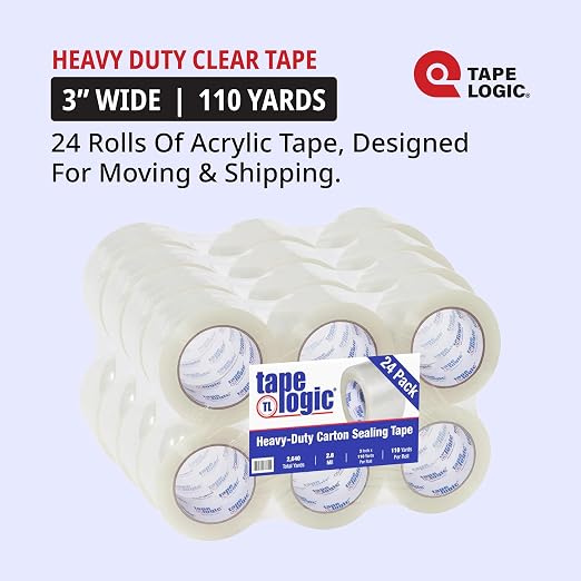 Tape Logic Packing Tape (24-Rolls), 3" x 110 yd - Heavy Duty Packaging Tape Refill for Shipping, Moving, Order Fulfillment, Acrylic 2.6 Mil