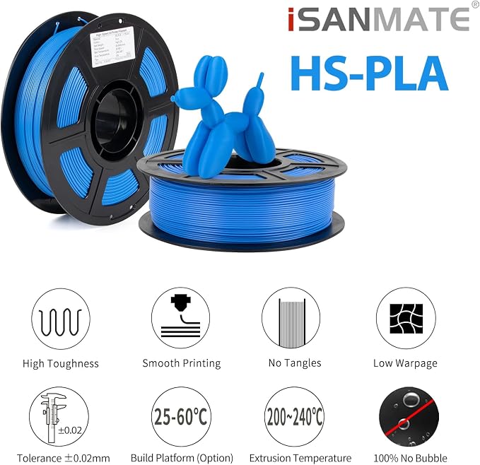 iSANMATE Rapid PLA Plus Filament 1.75mm, Blue 3D Printer Filament, Fast Printing Speed PLA, Dimensional Accuracy ±0.02mm, 1kg/Spool