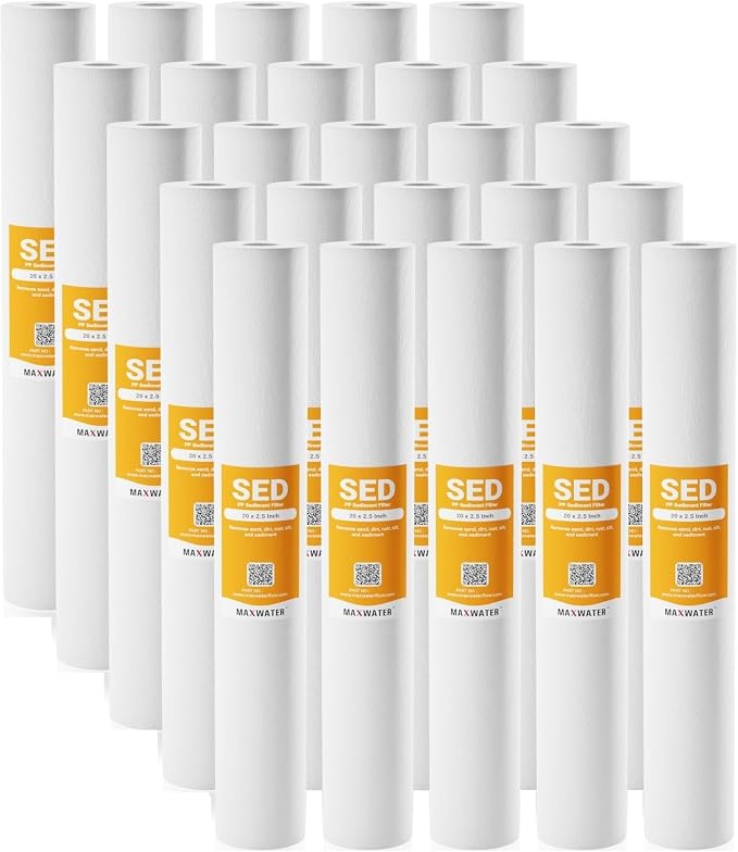 Max Water Slim Blue 5 Micron 20 inch x 2.5 inch Whole House Melt-Blown Polypropylene Sediment Water Filter Replacement Cartridge (Pack of 25)